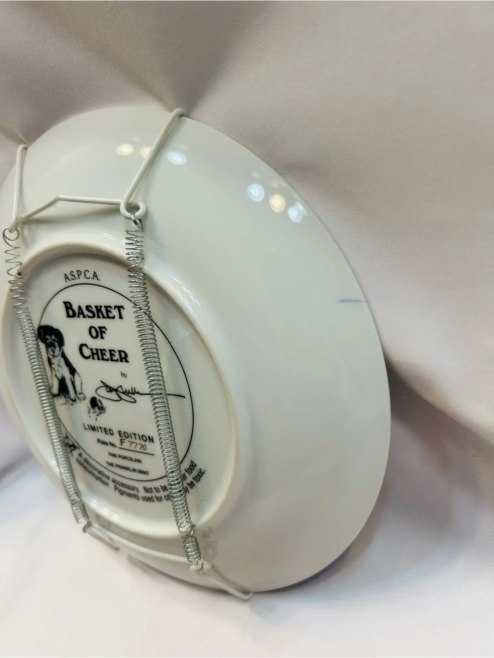 Franklin Mint Vintage Plate “Basket of Cheers” with signature and serial number